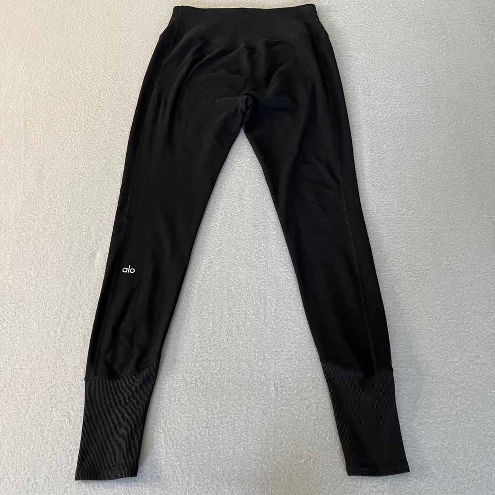 Alo Yoga Womens High Waist Ribbed Cuff Leggings Black Size M Activewear Yoga - Picture 6 of 8